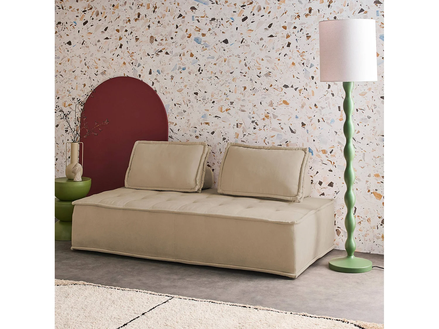 Chauffeuse 2 places pour canapé modulable tissu capitonné beige