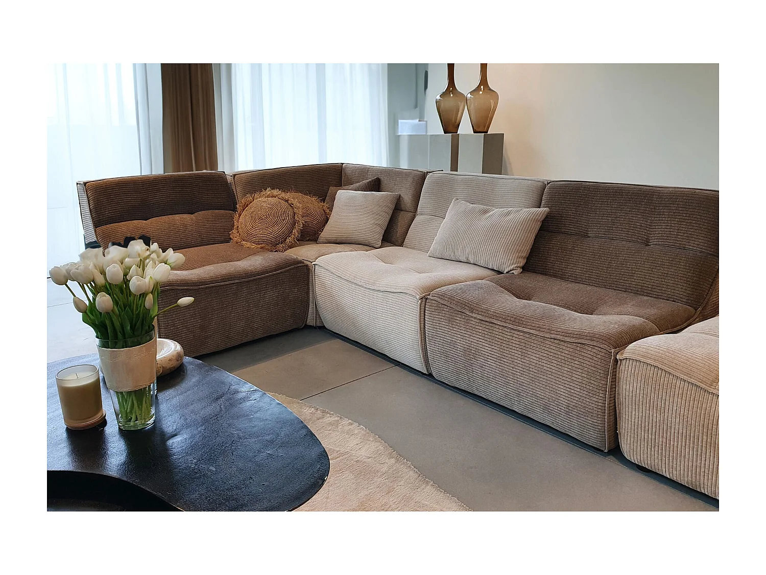 Module Canapé d'Angle Matelassé "Grid" 98cm Taupe Foncé