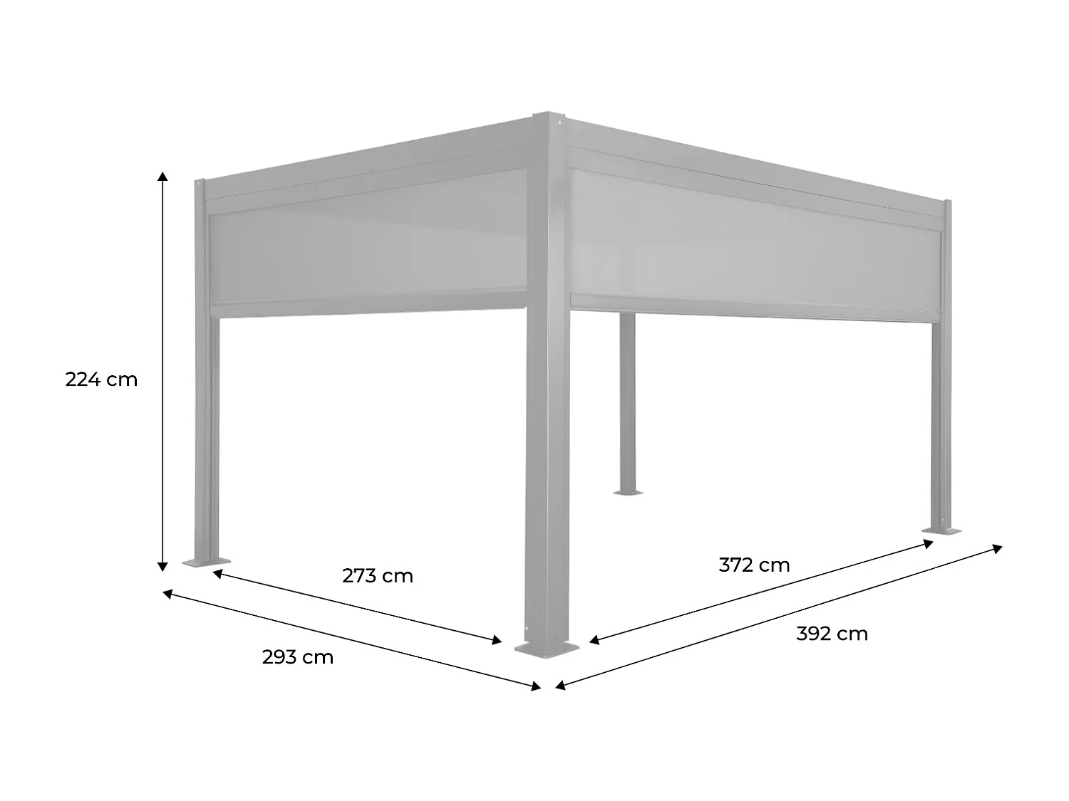 Pérgola bioclimática 3x4m aluminio y acero con toldo de 3m + toldo de