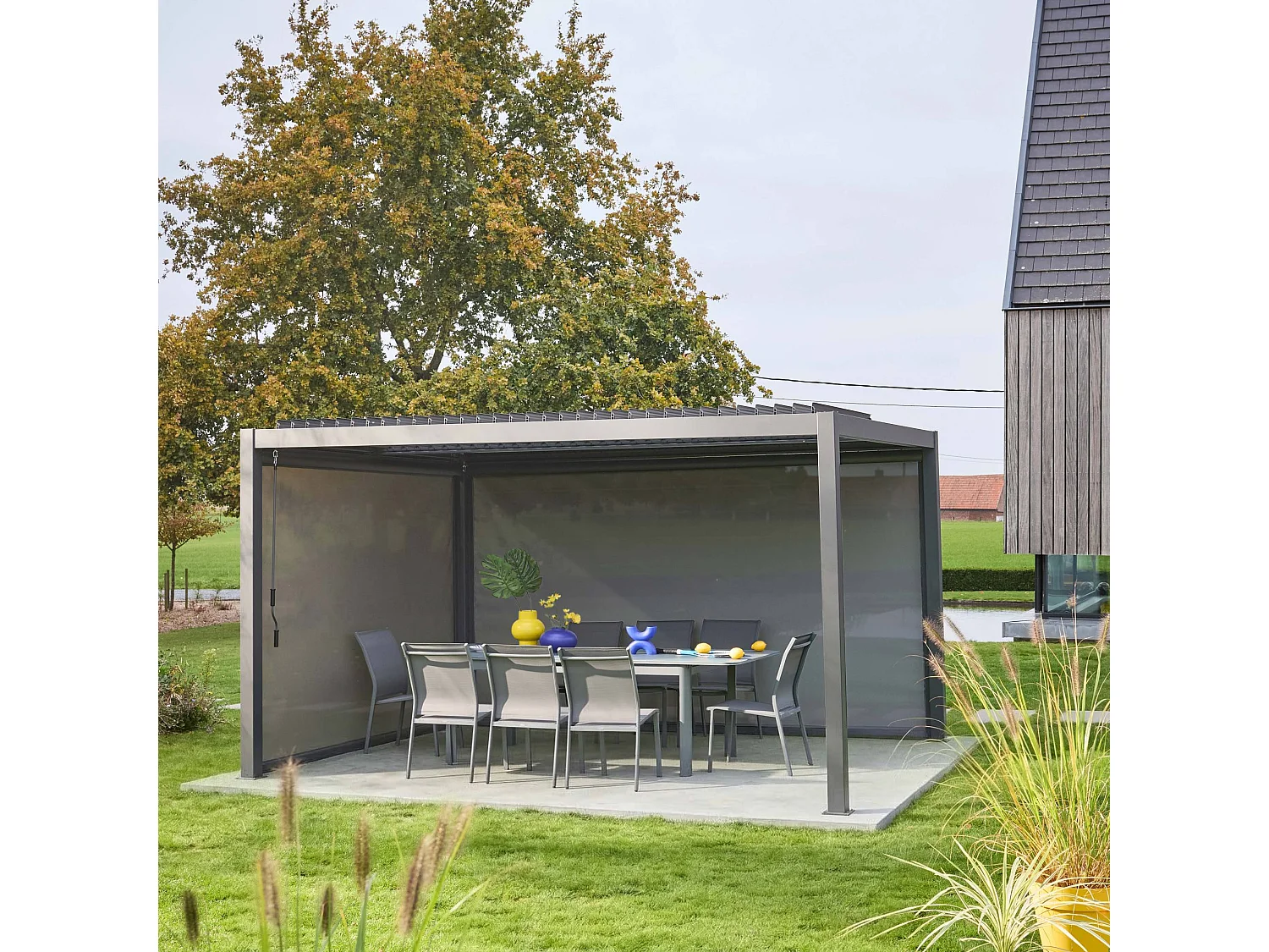 Pergola bioclimatica 3x4m con tenda da 3m + tenda da 4m i sweeek