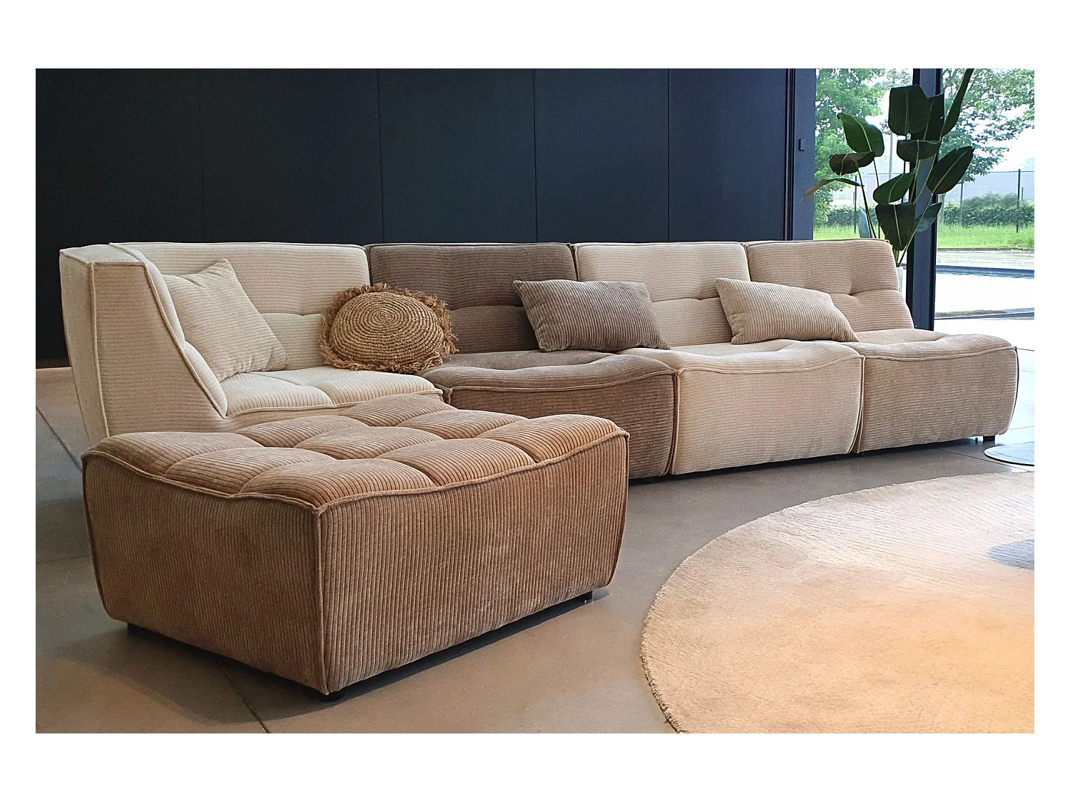 Pouf Matelassé "Grid" 92cm Taupe Foncé