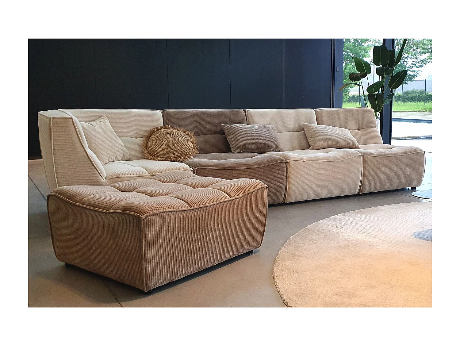 Pouf Matelassé "Grid" 92cm Taupe Foncé