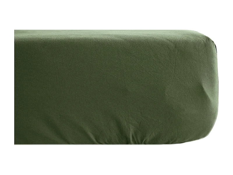 Drap housse uni 160x200 cm bonnet 35 cm percale de coton MANOIR vert Mousse