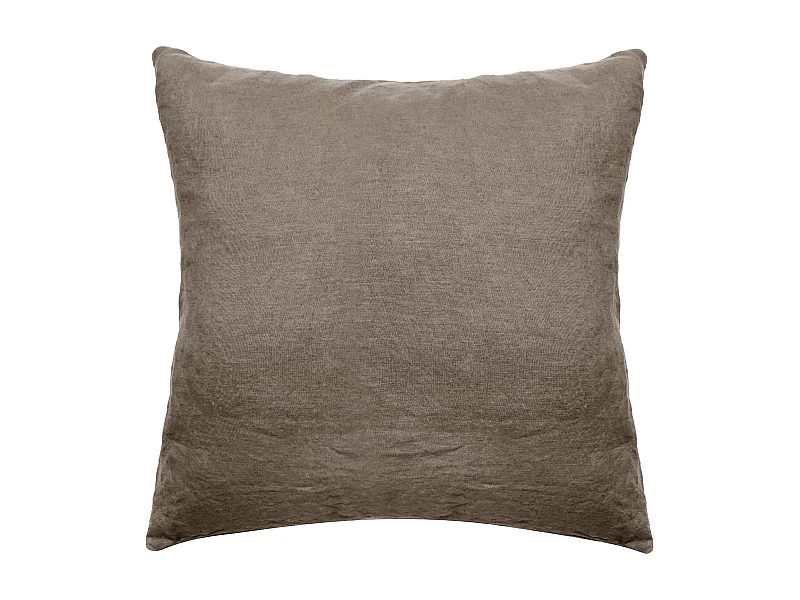 Taie d'oreiller 65x65 cm pur coton lavé PALACE marron tabac
