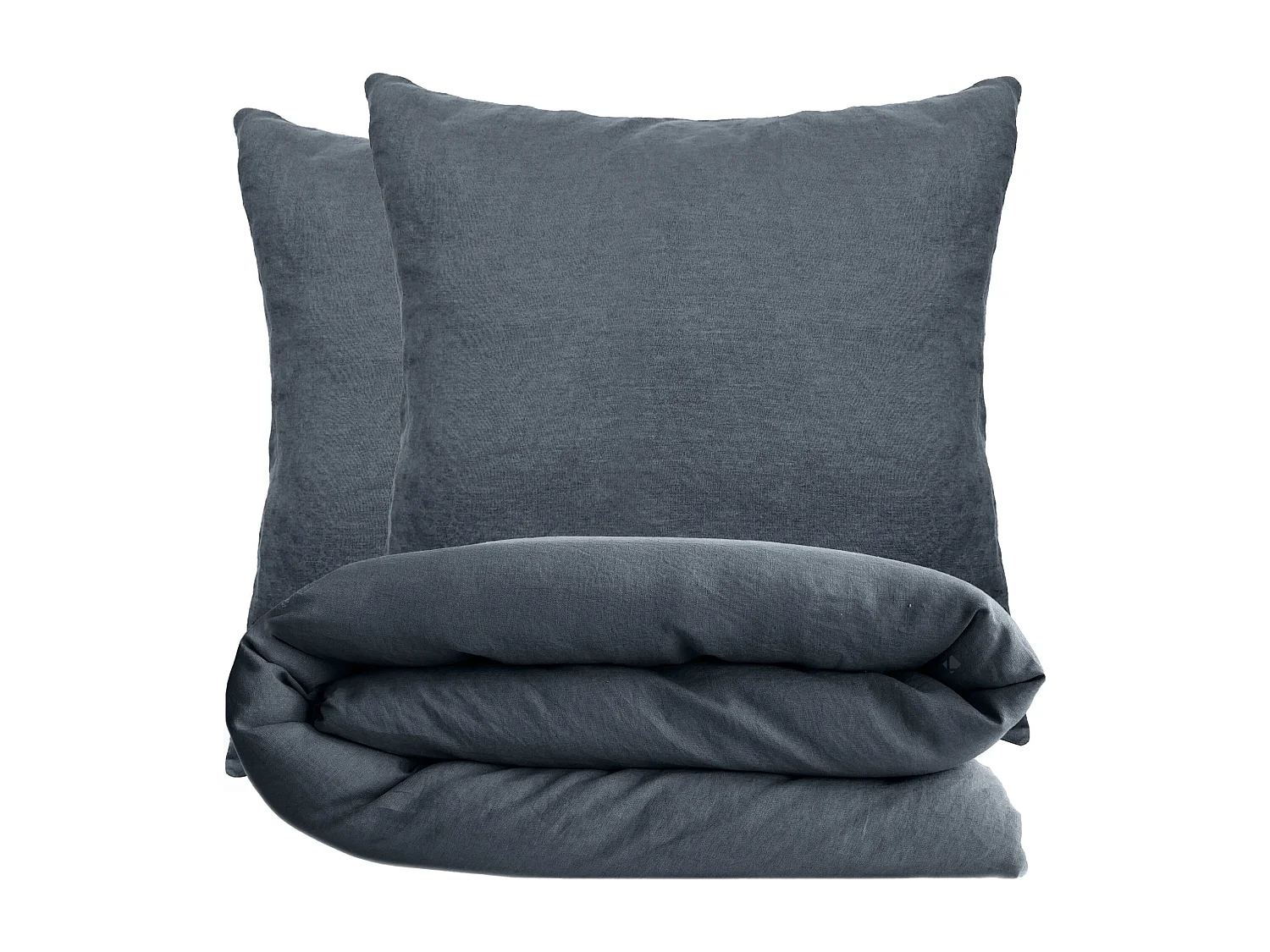 Parure de lit 260x240 cm et 65x65 cm coton lavé PALACE noir granit 3 pièces