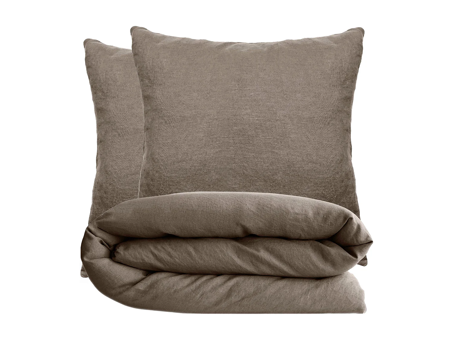 Parure de lit 200x200 cm et 65x65 cm coton lavé PALACE marron tabac 3 pièces