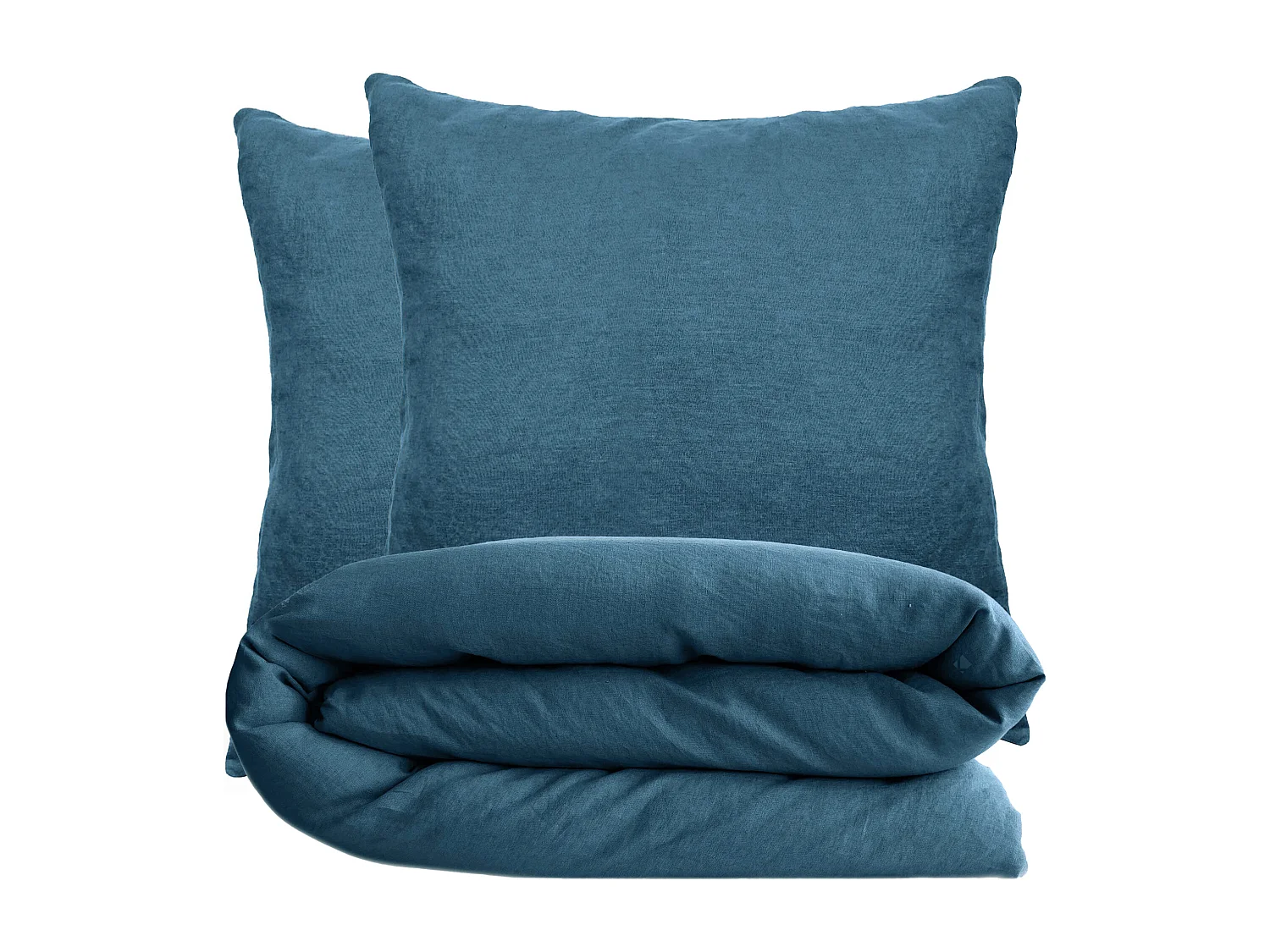 Parure de lit 200x200 cm et 65x65 cm coton lavé PALACE bleu marine 3 pièces