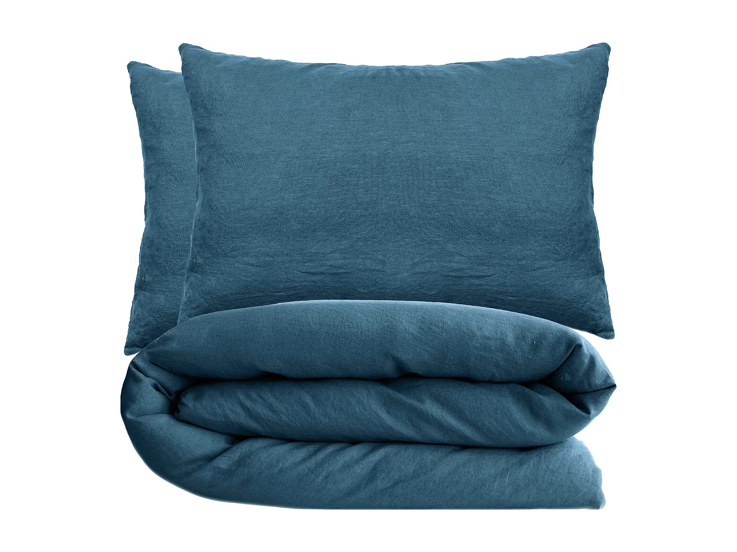 Parure de lit 200x200 cm et 50x70 cm coton lavé PALACE bleu marine 3 pièces