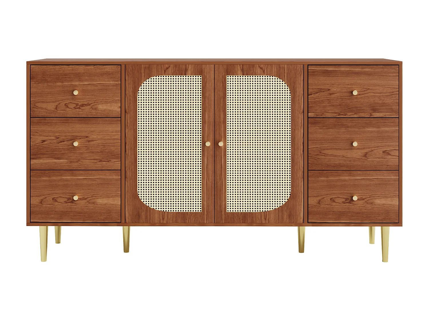 Buffet 2 portes et 6 tiroirs - en MDF - Marron