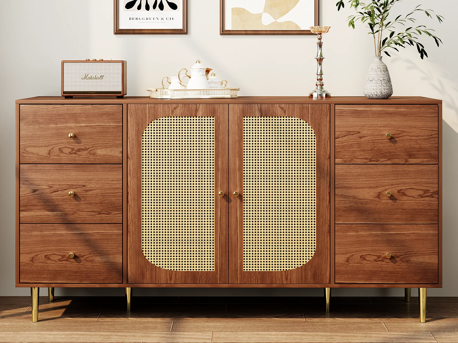 Bufor 2-drzwiowy i 6 szuflad - z MDF - Brązowy