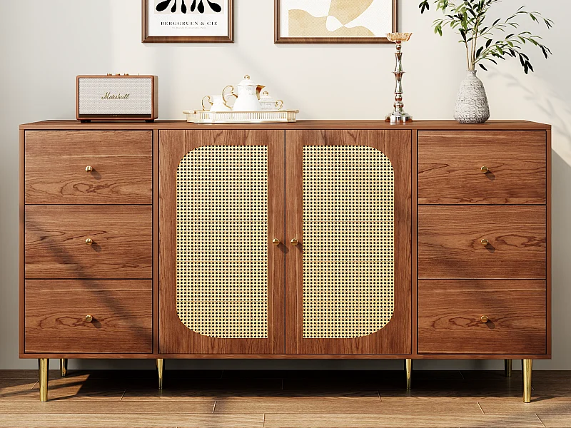 Buffer 2 deuren en 6 laden - in MDF - Bruin