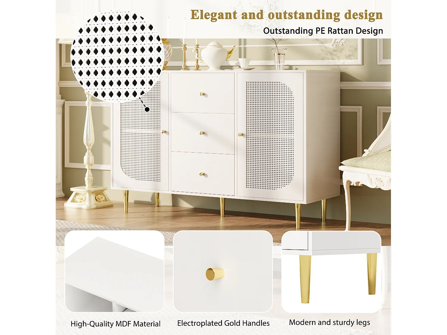 Buffer 2 puertas y 3 cajones - en MDF - Blanco