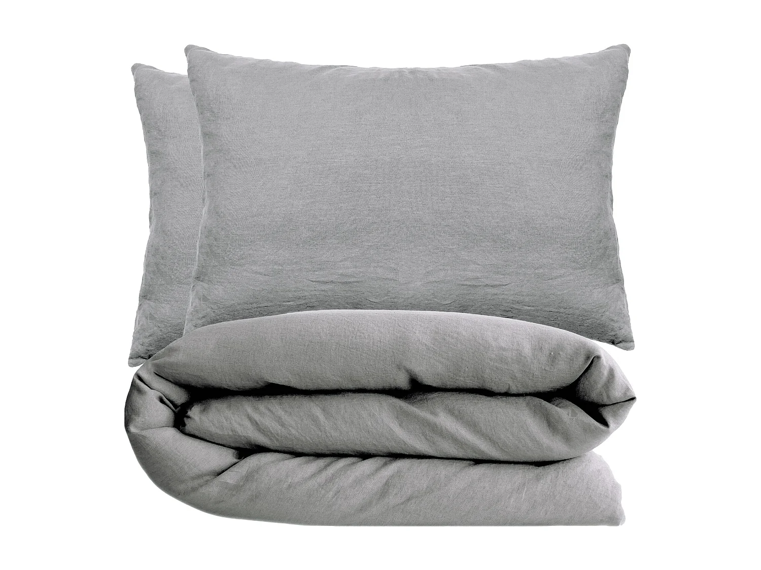 Parure de lit 140x200 cm et 50x70 cm coton lavé PALACE gris acier 2 pièces