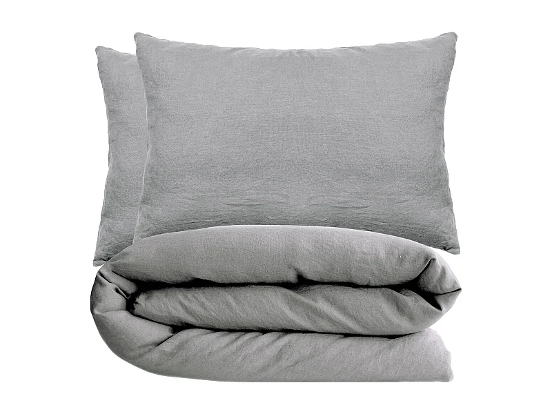 Parure de lit 140x200 cm et 50x70 cm coton lavé PALACE gris acier 2 pièces