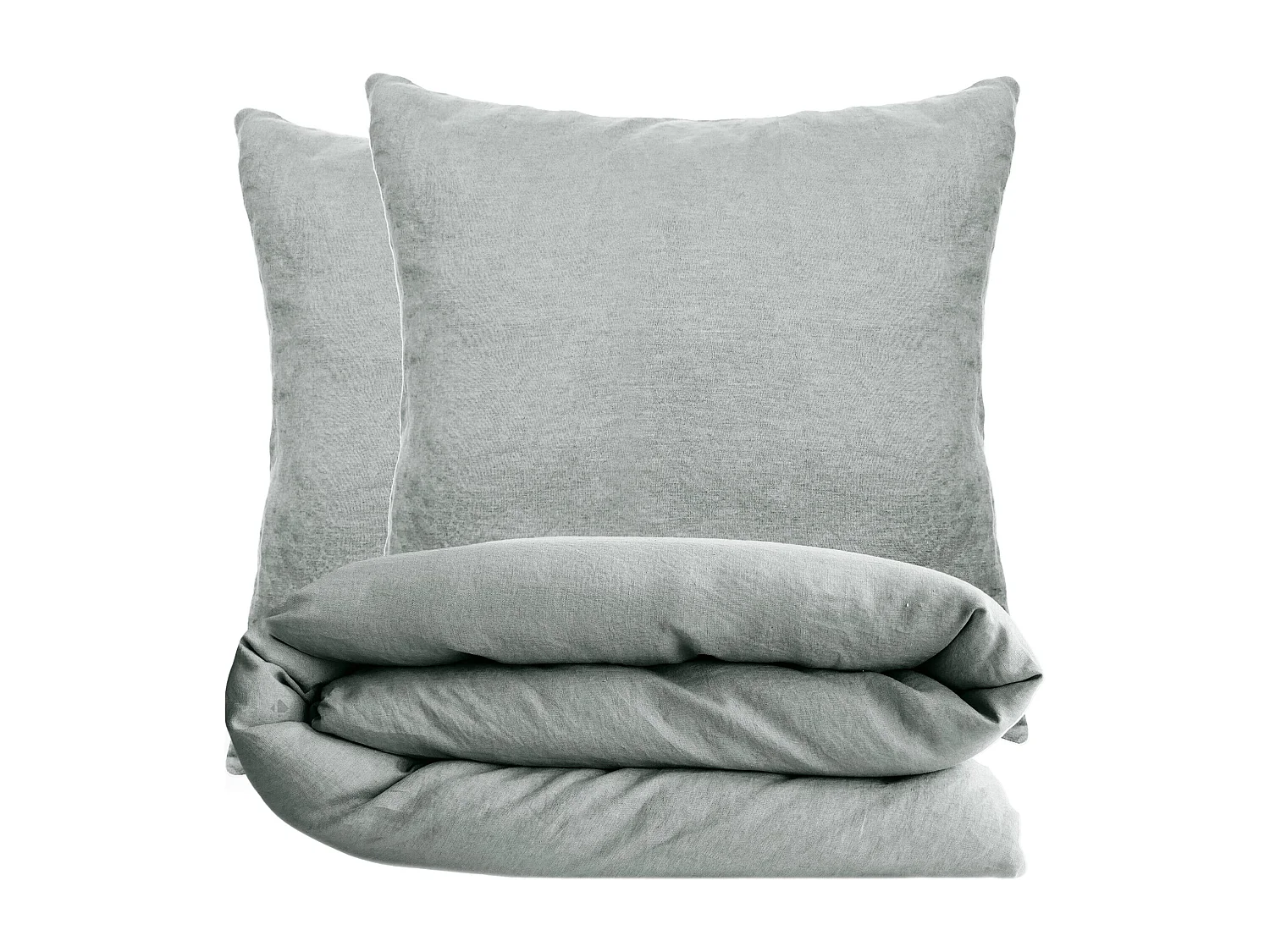 Parure de lit 140x200 cm et 65x65 cm coton lavé PALACE vert lichen 2 pièces