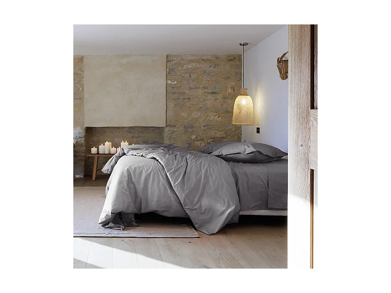 Parure de lit 140x200 cm set 65x65 cm percale MANOIR gris Ardoise