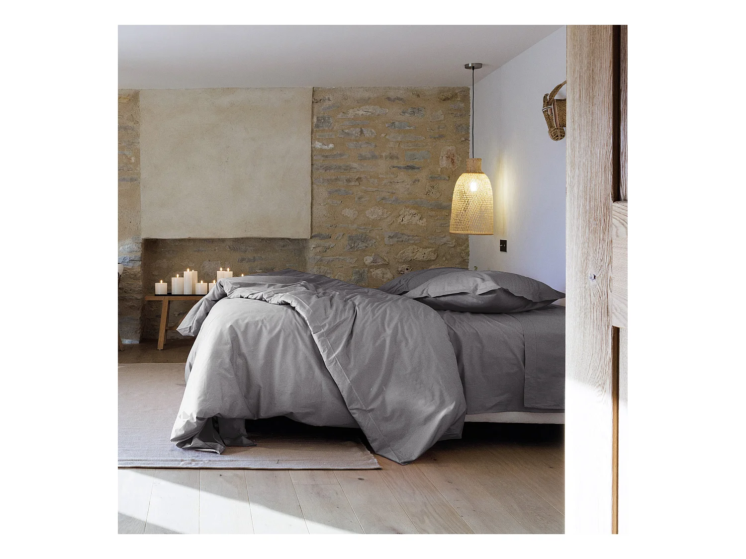 Parure de lit 140x200 cm set 65x65 cm percale MANOIR gris Ardoise