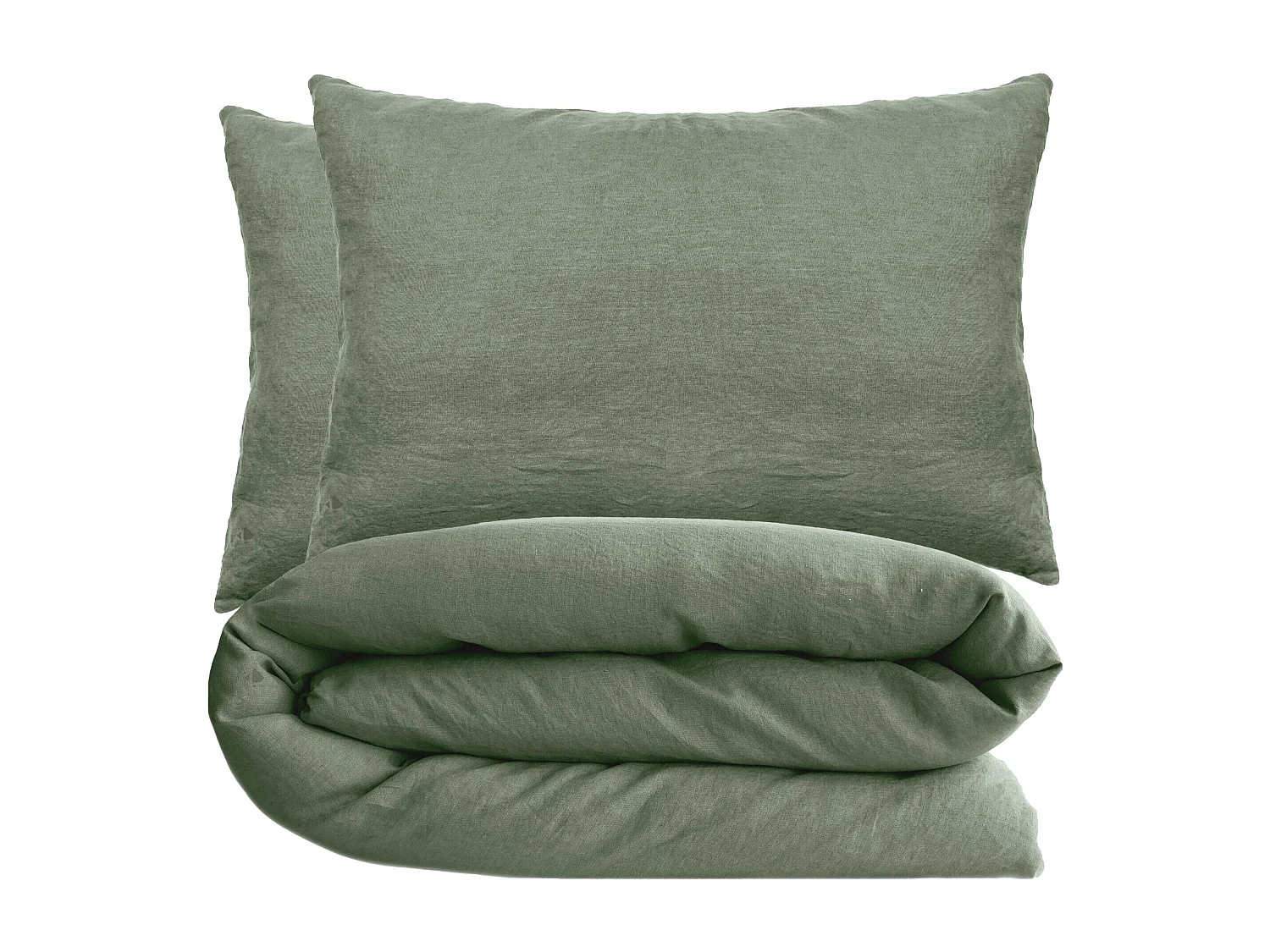 Parure de lit 140x200 cm et 50x70 cm coton lavé PALACE vert mousse 2 pièces