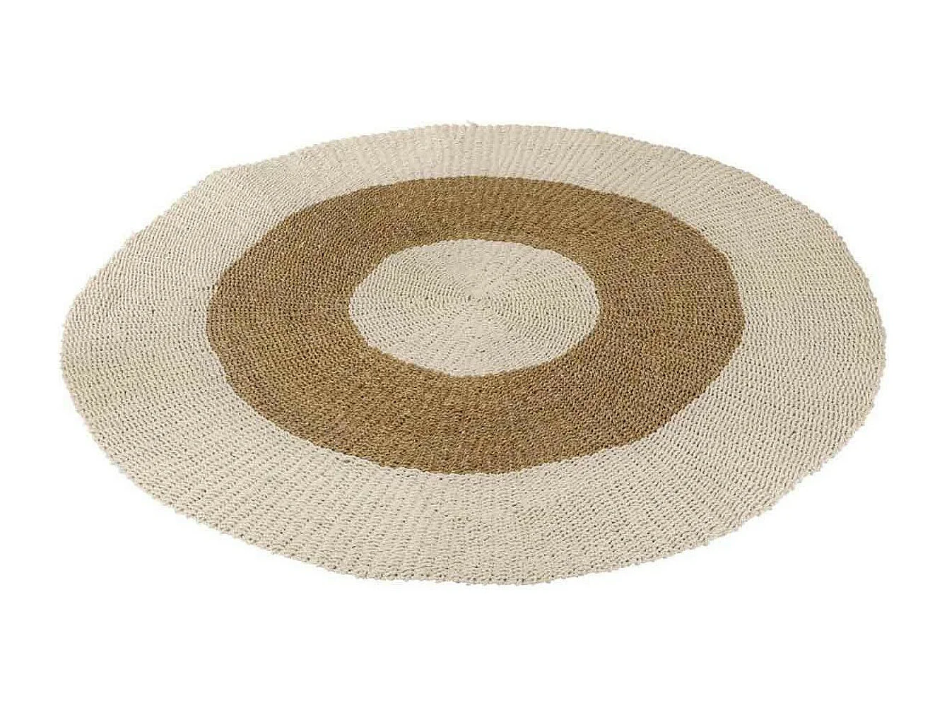 Tapis Rond Déco "Zostère" 197cm Blanc & Naturel