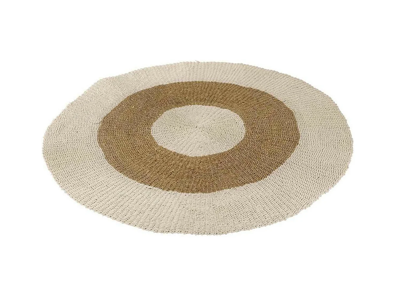 Tapis Rond Déco "Zostère" 197cm Blanc & Naturel