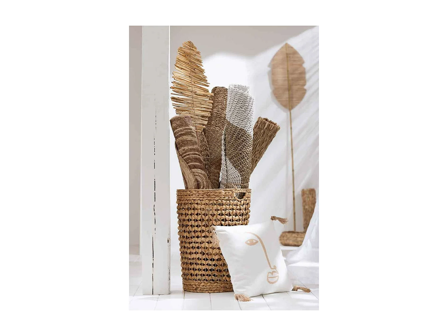 Tapis Rond Déco "Zostère" 197cm Blanc & Naturel