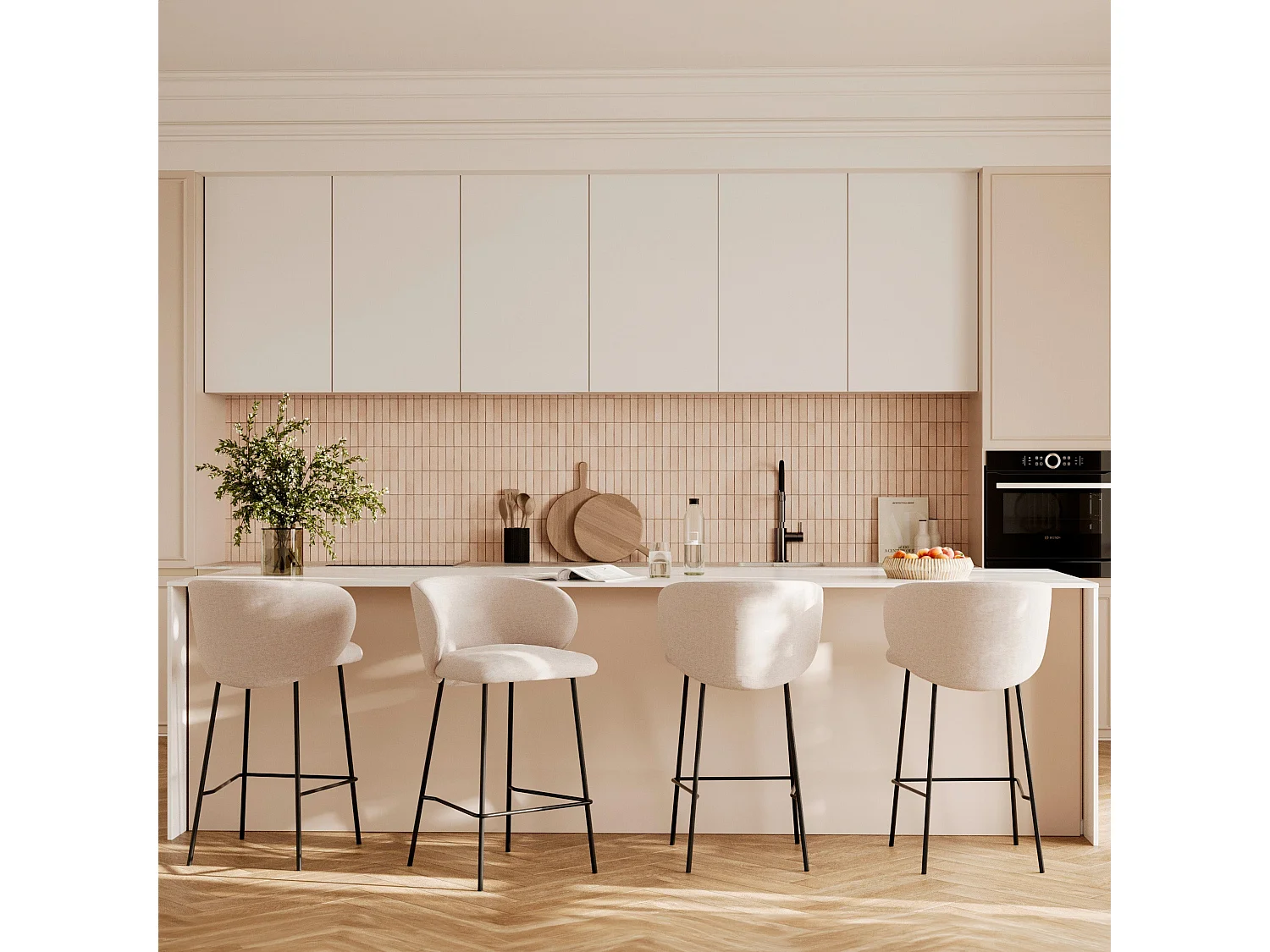 Set di 2 sedie per isola centrale in tessuto beige 68 cm - Victoria