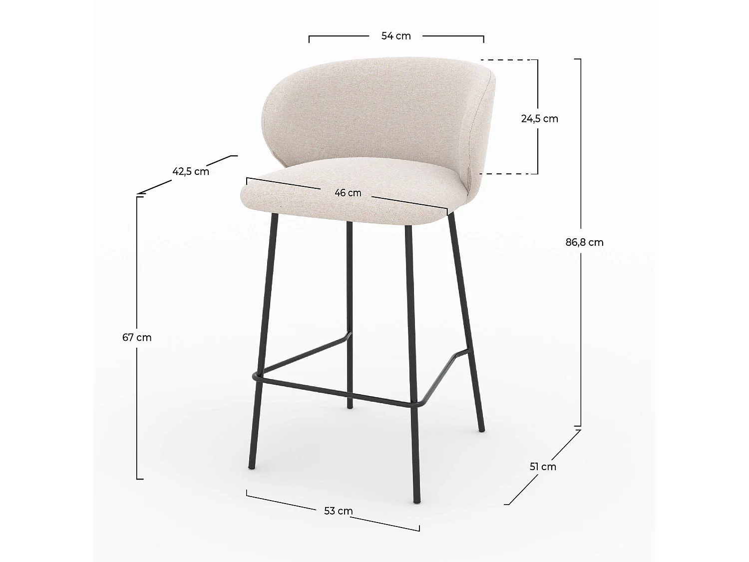 Lot de 2 chaises pour îlot central en tissu beige 68 cm - Victoria