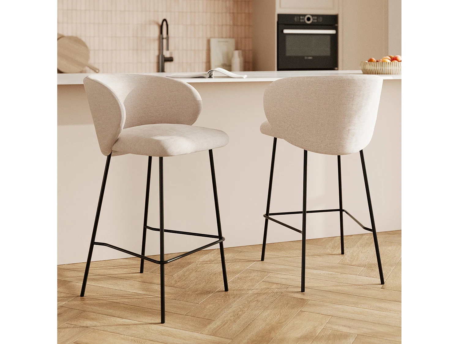 Set de 2 sillas para isla central en tela beige 68 cm - Victoria