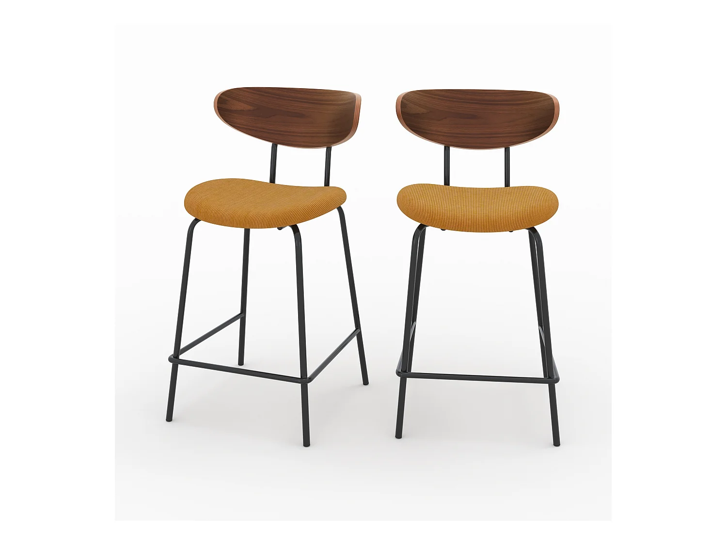 Lot de 2 chaises pour îlot central en velours côtelé jaune 64.5 cm - Jade