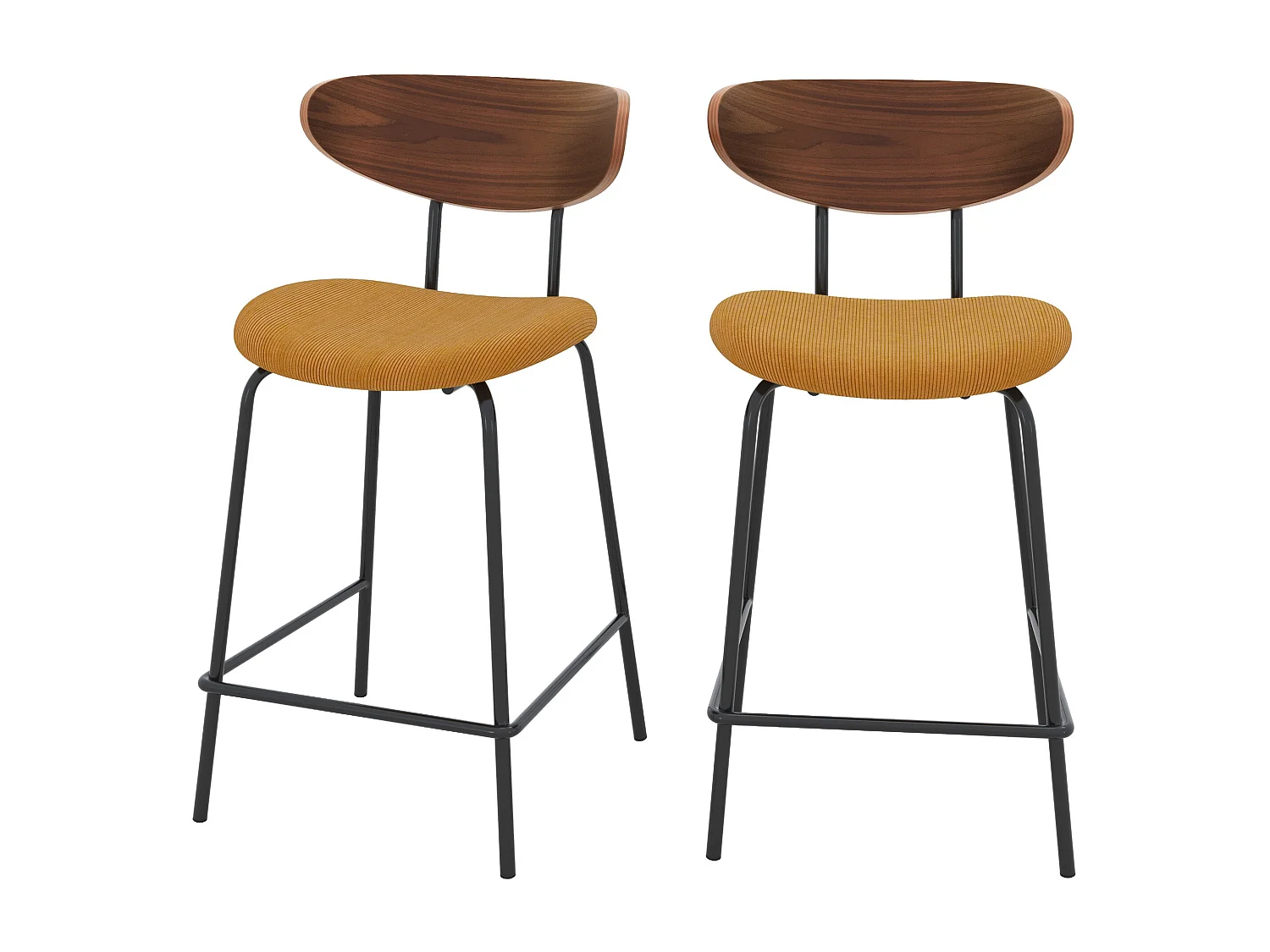 Lot de 2 chaises pour îlot central en velours côtelé jaune 64.5 cm - Jade