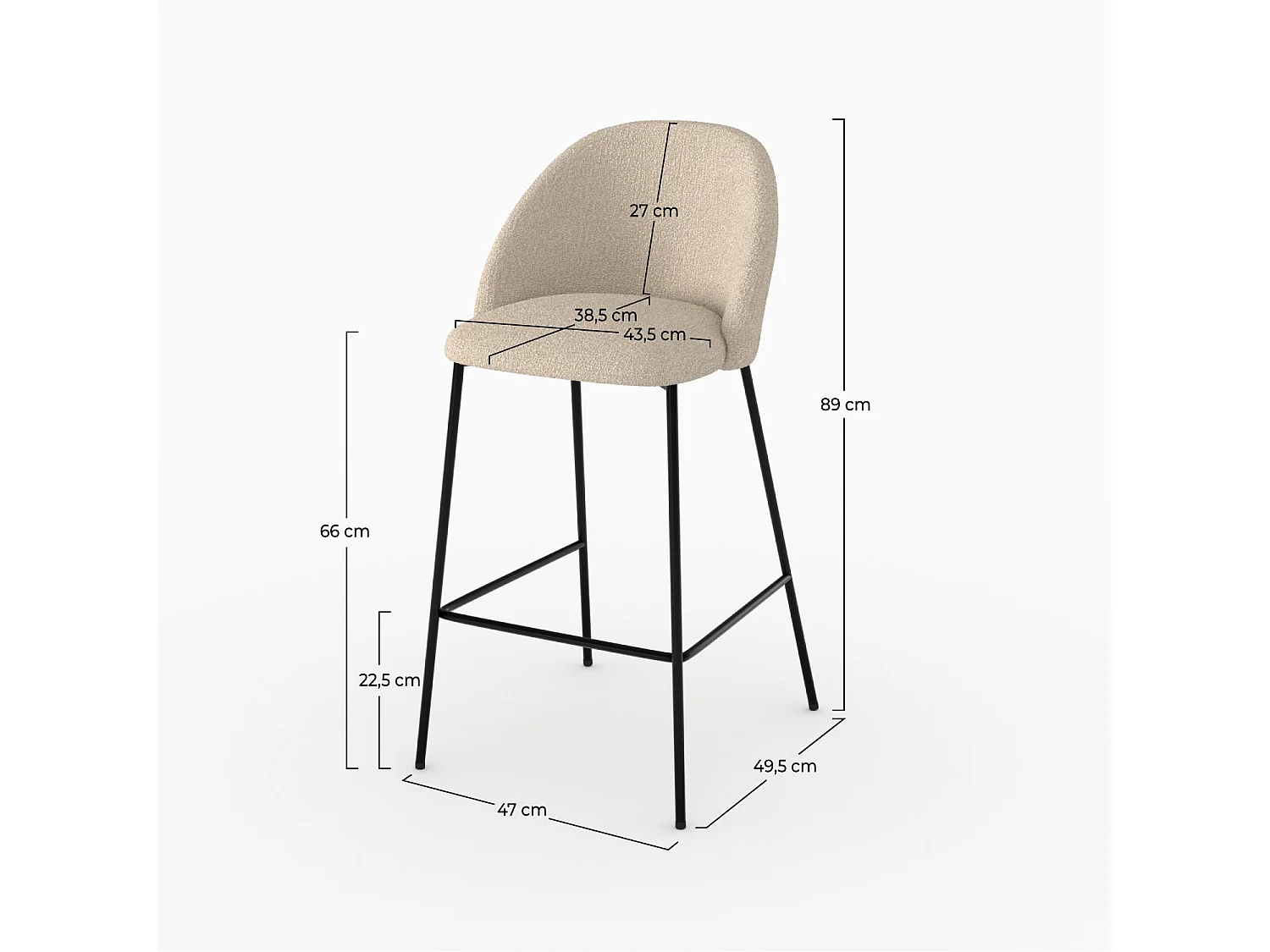 Set de 2 sillas para isla central en tejido bouclé crema - Karl