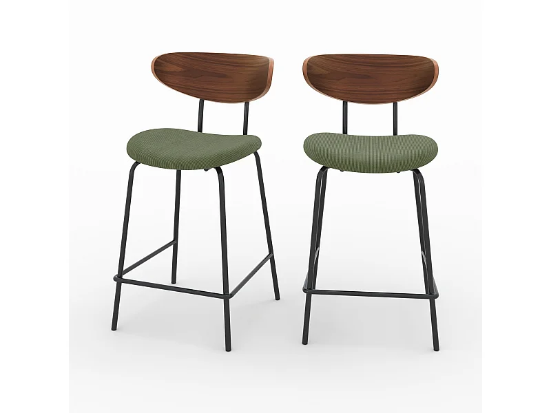 Set di 2 sedie in velluto a coste verde kaki per isola centrale 64,5cm - Jade