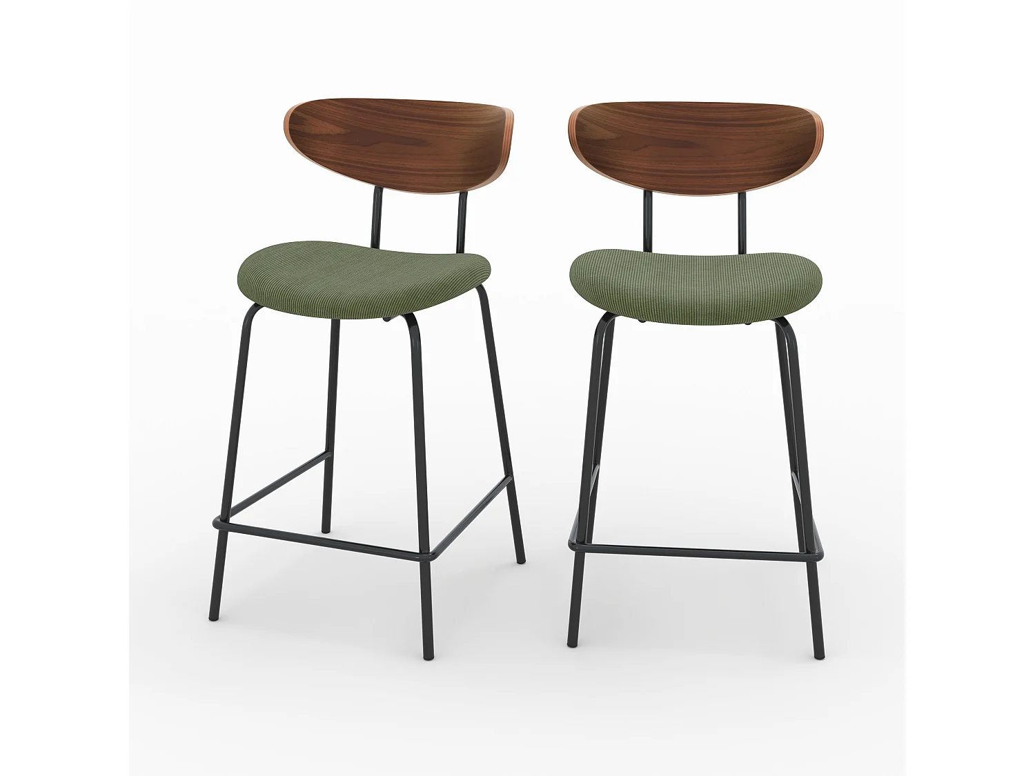 Lot de 2 chaises pour îlot central en velours côtelé kaki 64.5 cm - Jade