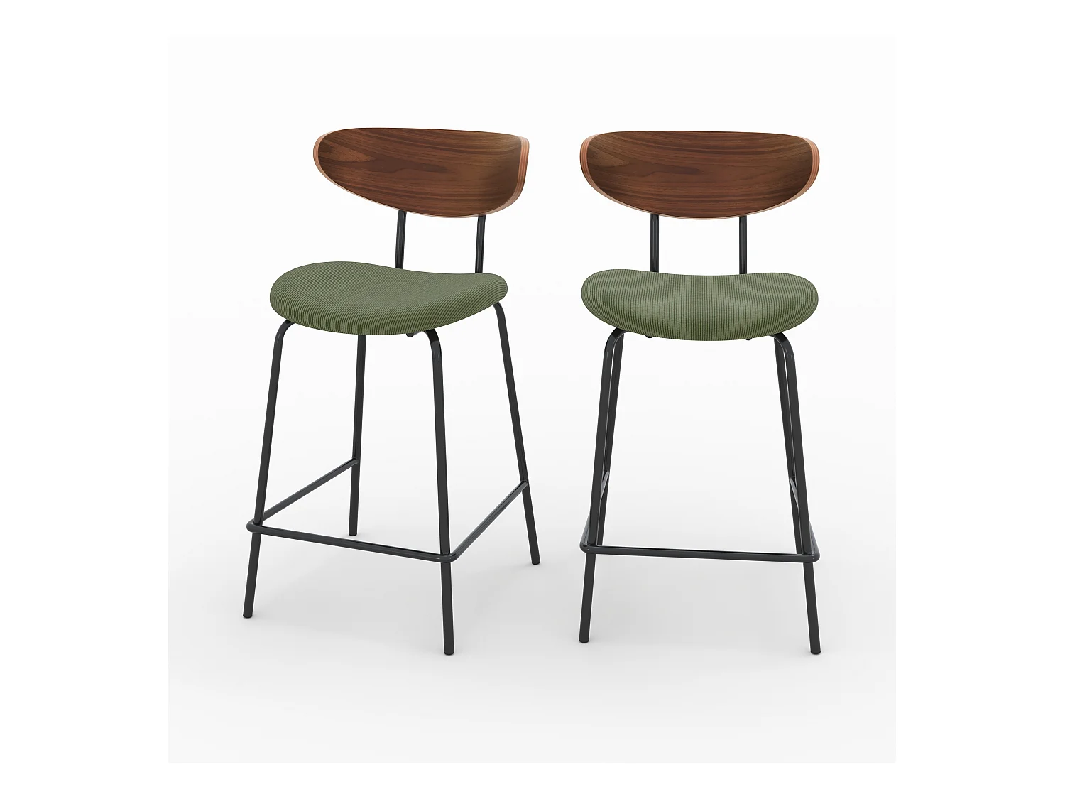 Lot de 2 chaises pour îlot central en velours côtelé kaki 64.5 cm - Jade