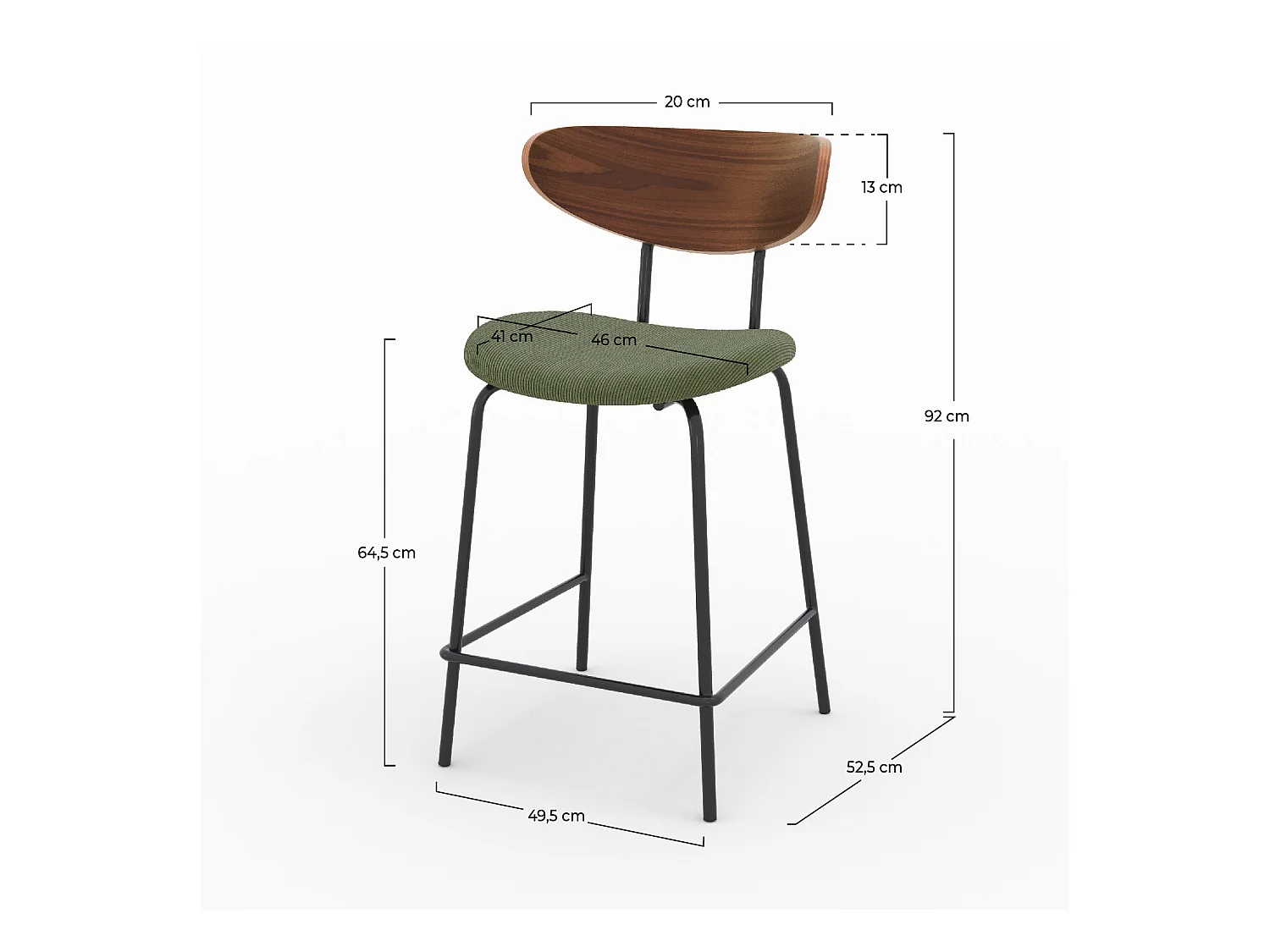 Lot de 2 chaises pour îlot central en velours côtelé kaki 64.5 cm - Jade