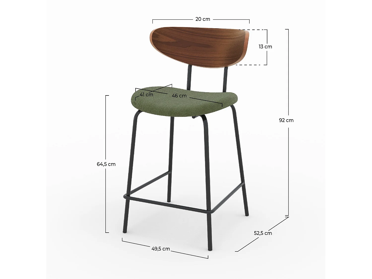 Lot de 2 chaises pour îlot central en velours côtelé kaki 64.5 cm - Jade