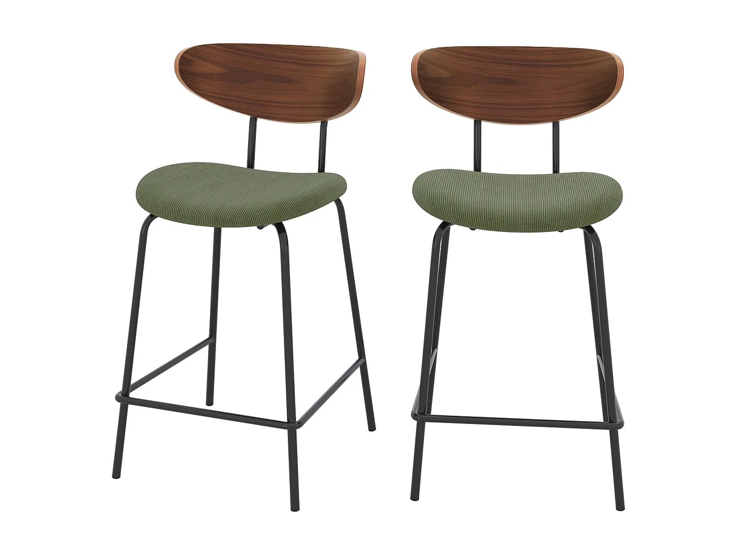 Lot de 2 chaises pour îlot central en velours côtelé kaki 64.5 cm - Jade