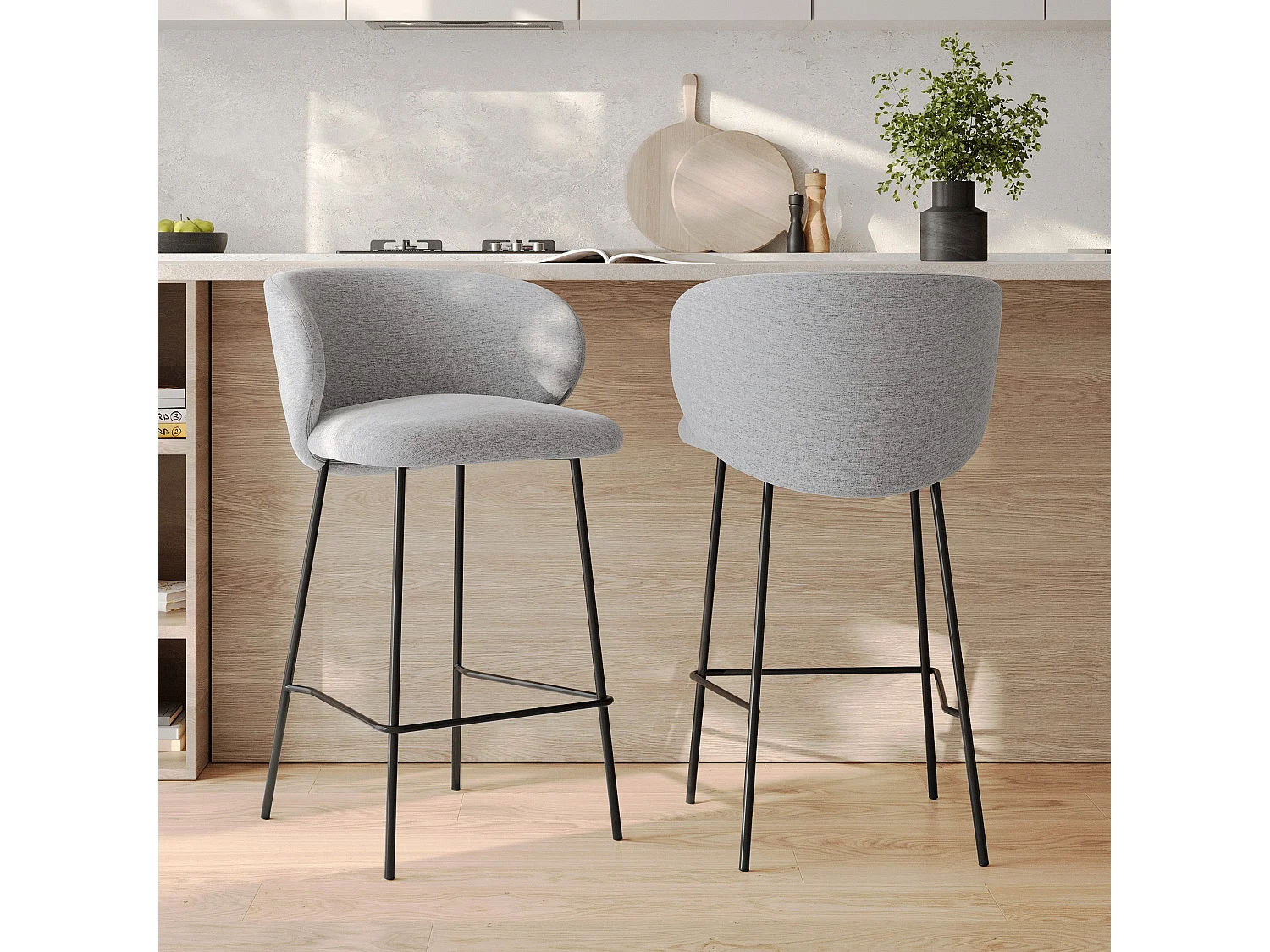 Set de 2 sillas para isla central en tela gris claro 68 cm - Victoria