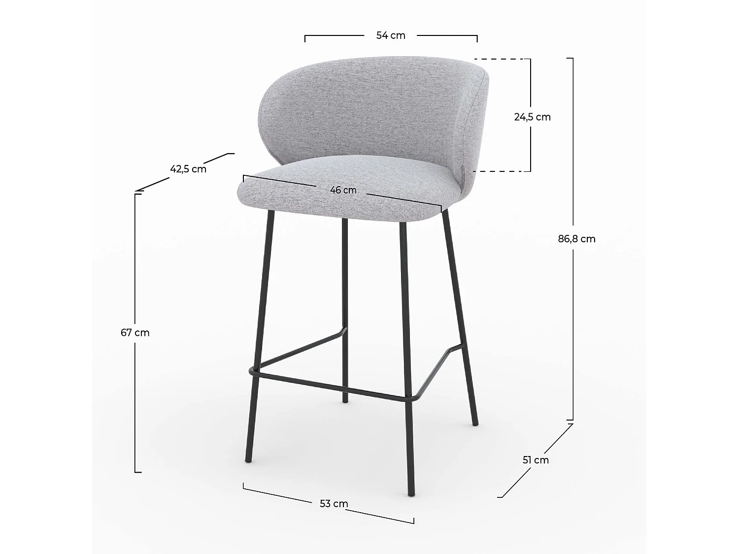 Set de 2 sillas para isla central en tela gris claro 68 cm - Victoria