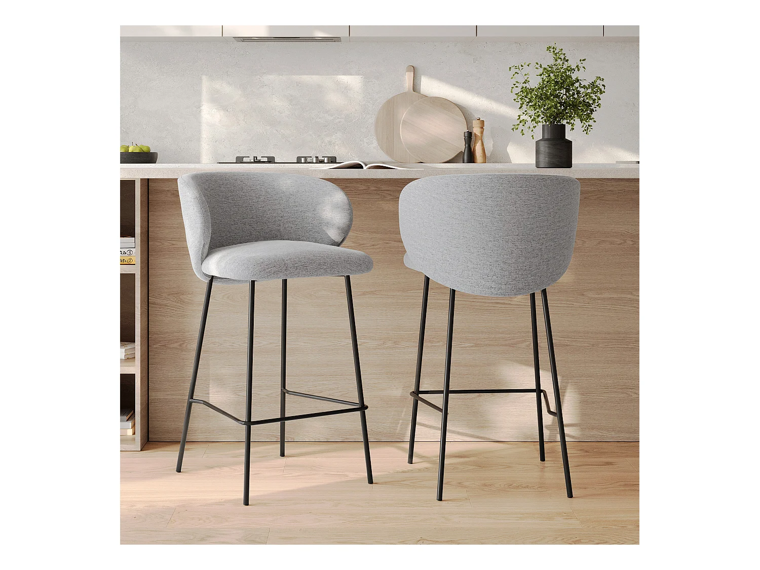 Set di 2 sedie per isola centrale in tessuto grigio chiaro 68 cm - Victoria