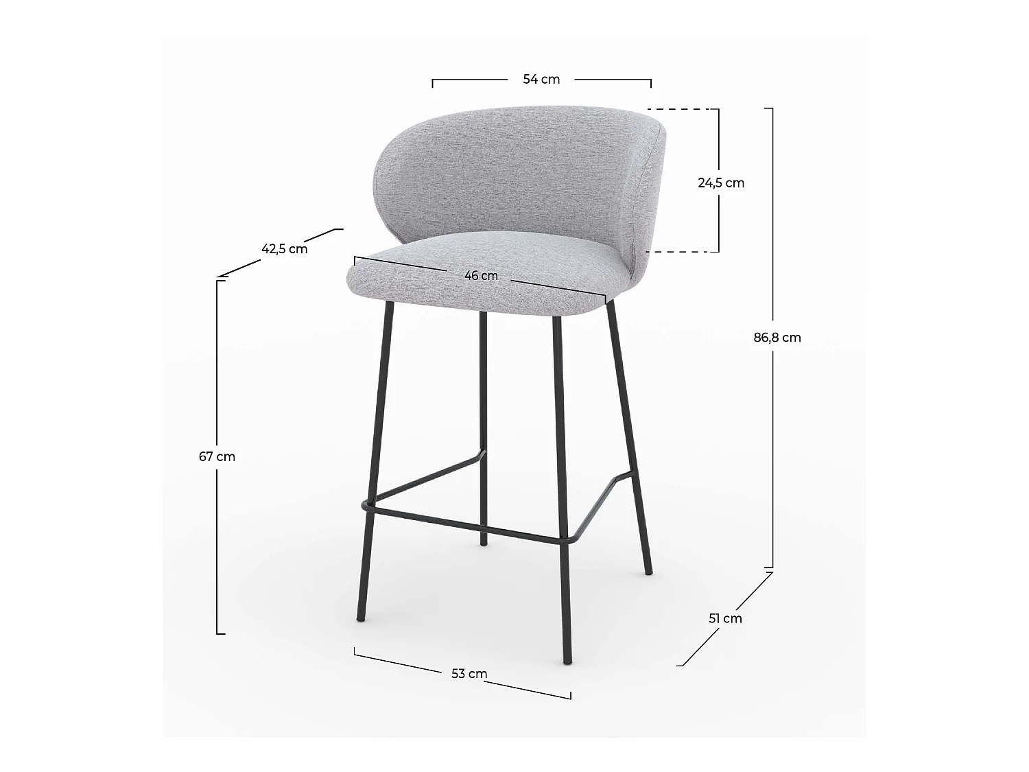 Set di 2 sedie per isola centrale in tessuto grigio chiaro 68 cm - Victoria
