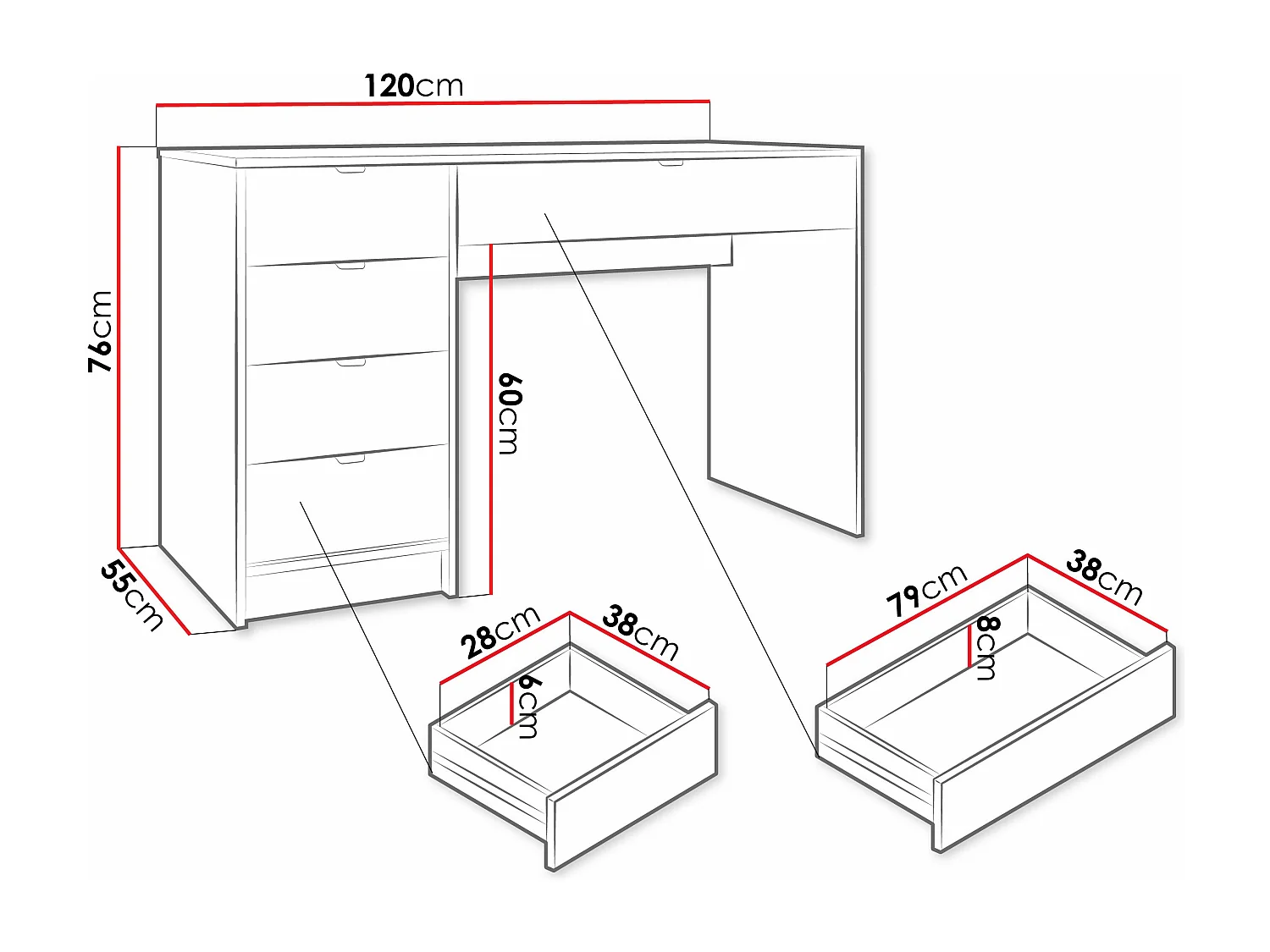 Mesa de oficina Comfivo Larmire 100, Con cajones, Número de cajones: 5, 76x120x55cm