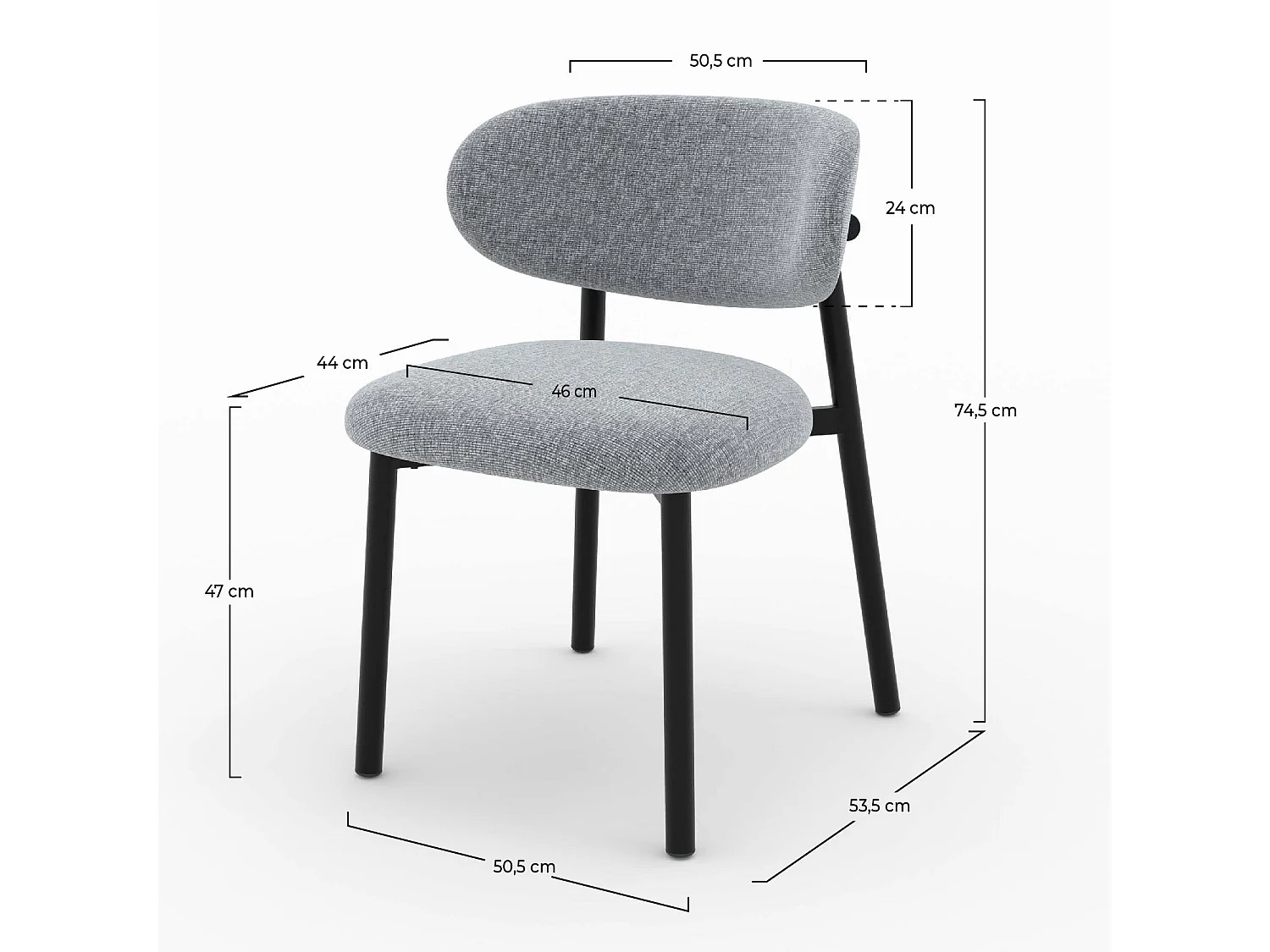 Lot de 2 chaises en tissu gris foncé chiné et pieds en métal noir - Nao