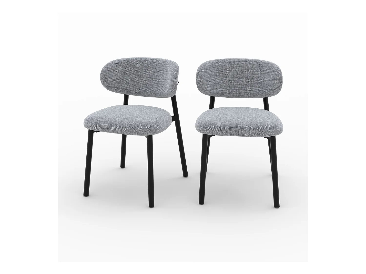 Lot de 2 chaises en tissu gris foncé chiné et pieds en métal noir - Nao