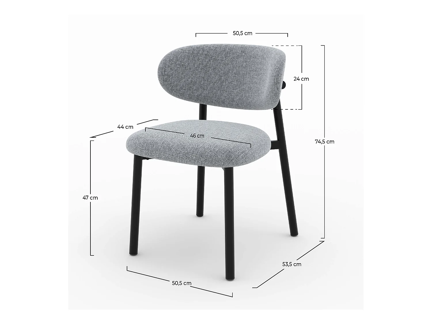 Lot de 2 chaises en tissu gris foncé chiné et pieds en métal noir - Nao