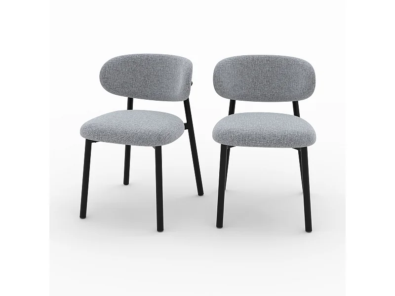 Lot de 2 chaises en tissu gris foncé chiné et pieds en métal noir - Nao