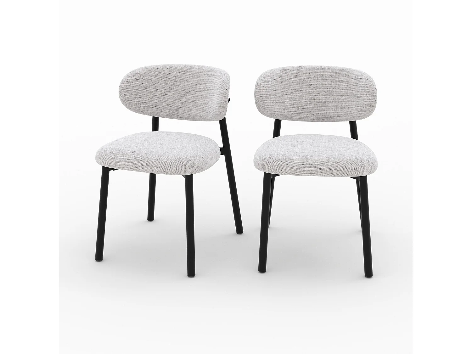 Lot de 2 chaises en tissu gris clair chiné et pieds en métal noir - Nao