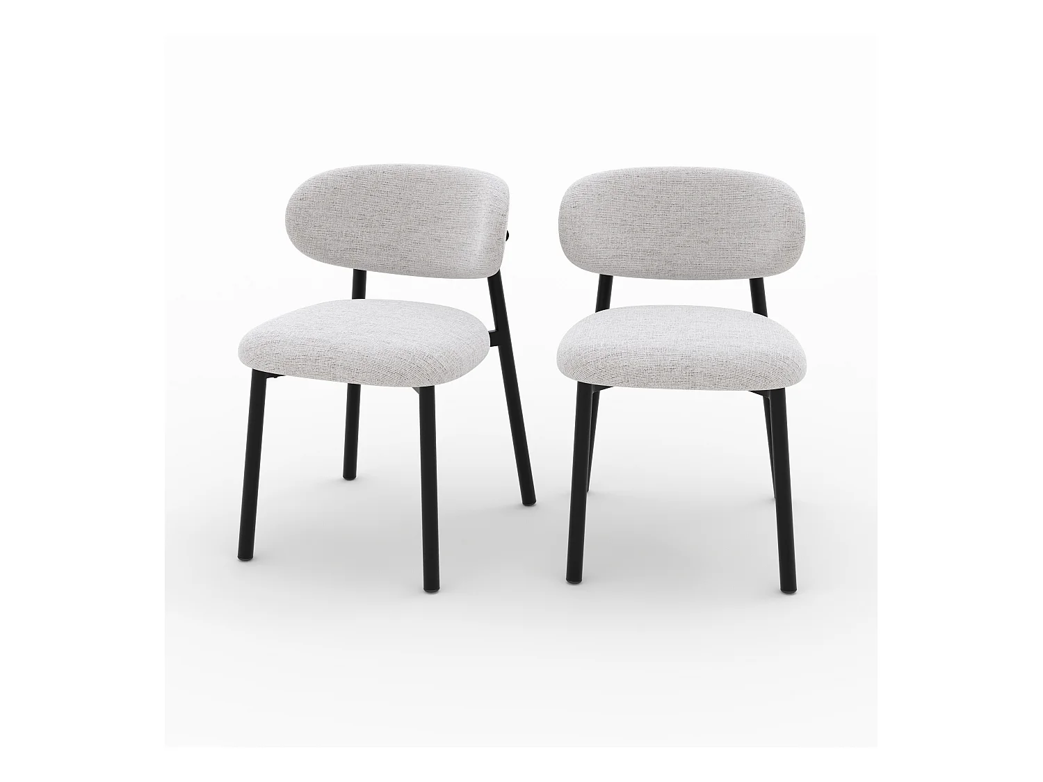 Lot de 2 chaises en tissu gris clair chiné et pieds en métal noir - Nao