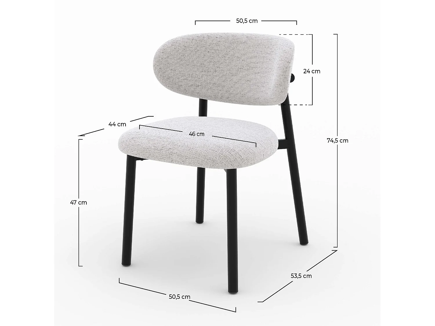 Set de 2 sillas en tela jaspeada gris claro y patas de metal negro - Nao