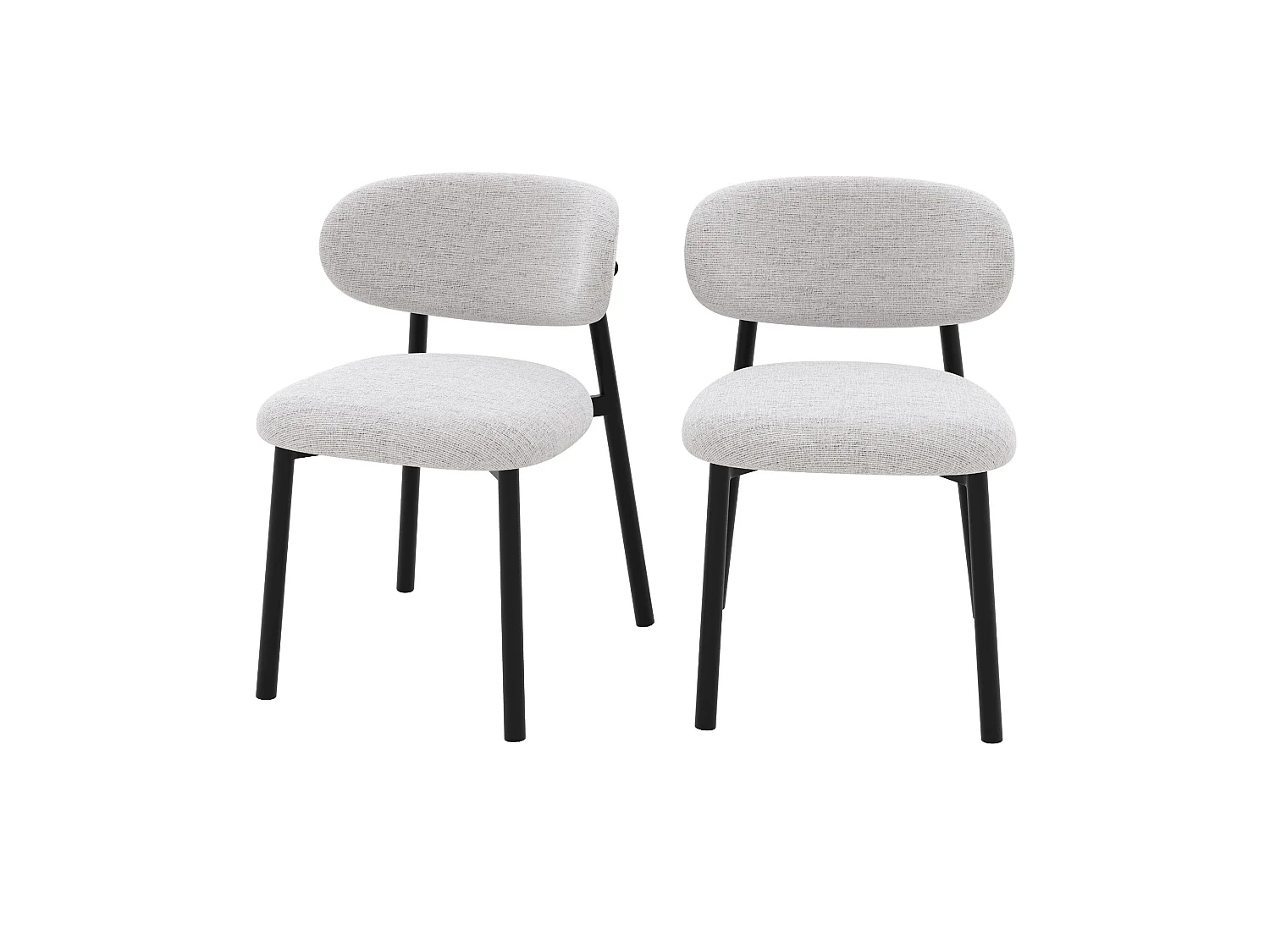 Set di 2 sedie in tessuto grigio chiaro con gambe in metallo nero - Nao